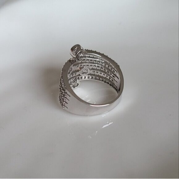 Vintage Sterling Silver Sparkle Crystal Layer Wrap Ring Size 6 - Picture 6 of 16